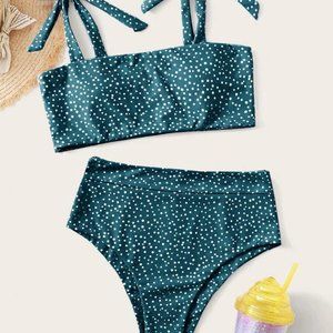 Polka Dot Tie Shoulder Bikini Swimsuit